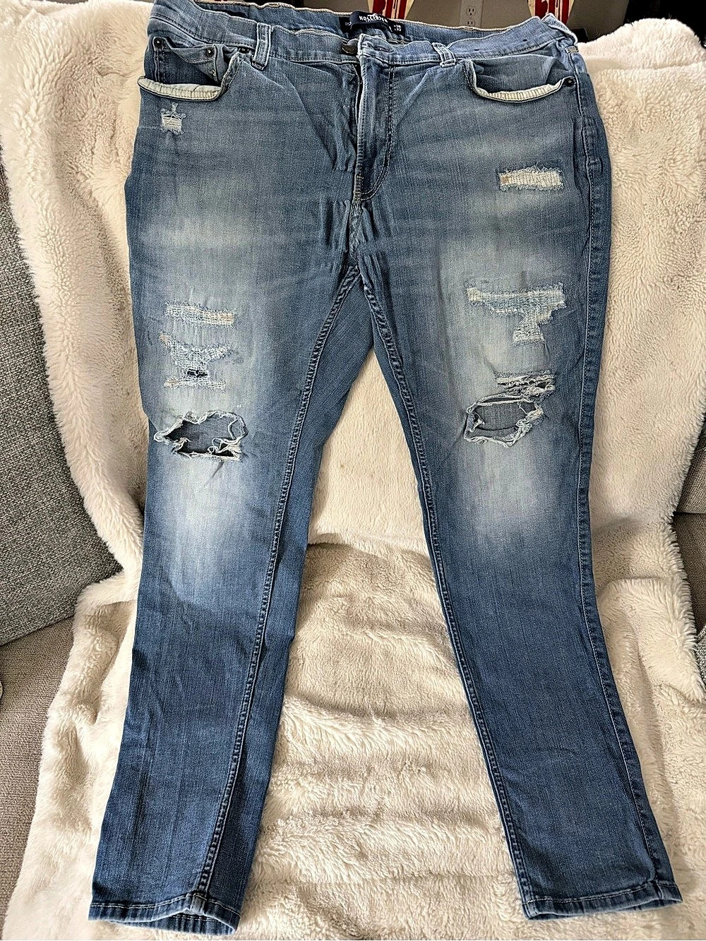 Mens Hollister Distressed Skinny Jeans Blue Waist 36 L 32